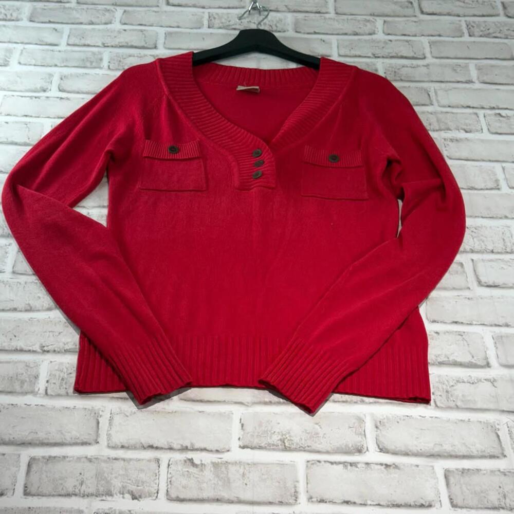 Gap Vintage Red Sweater Women's Size‎ M 90's Buttons Fitted Classic Nostalgia